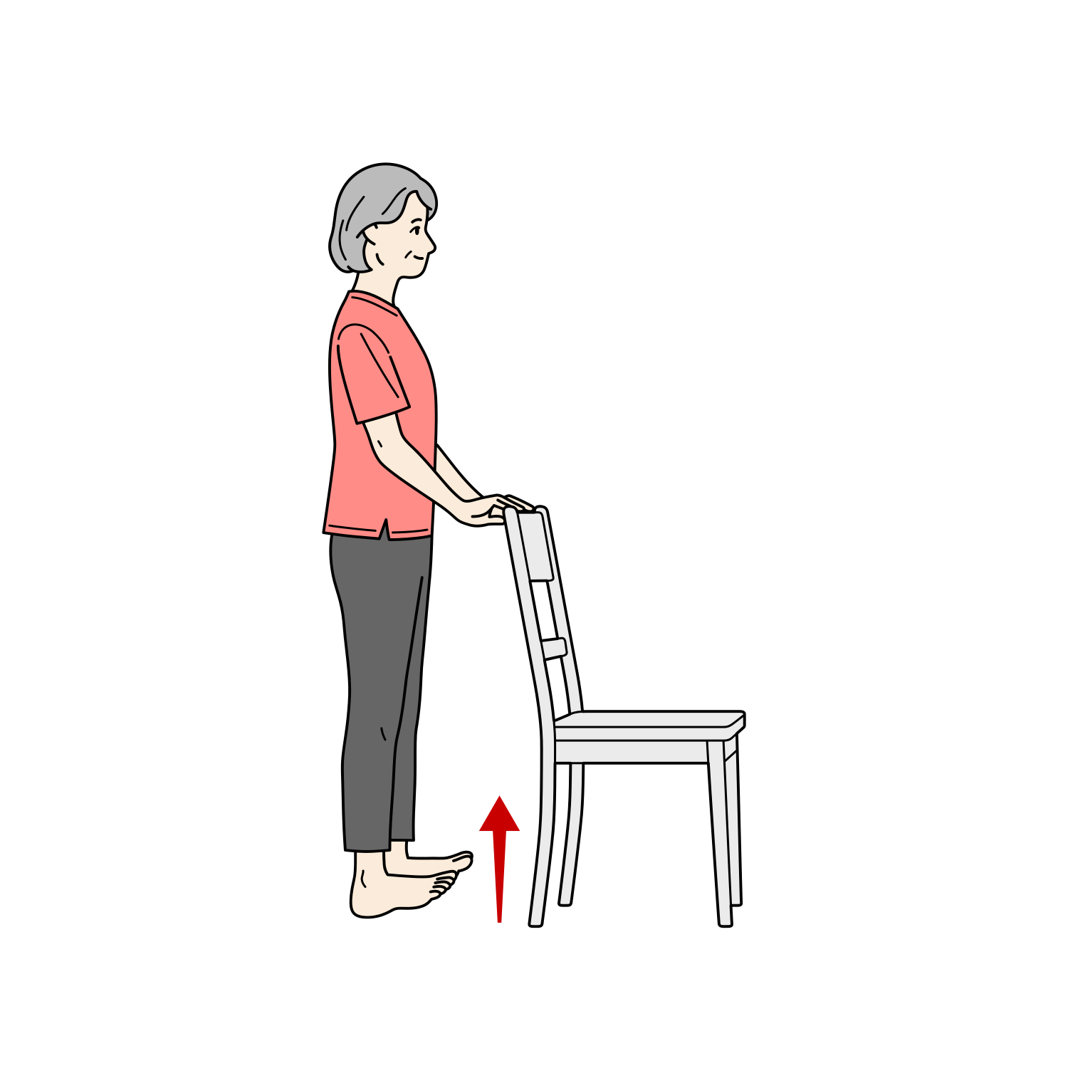 つま先上げ運動をするシニア女性のイラスト（下肢筋力強化）