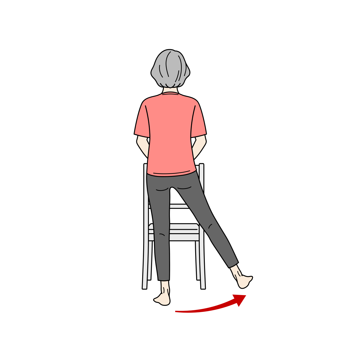 脚の横上げ運動をするシニア女性のイラスト（下肢筋力強化）