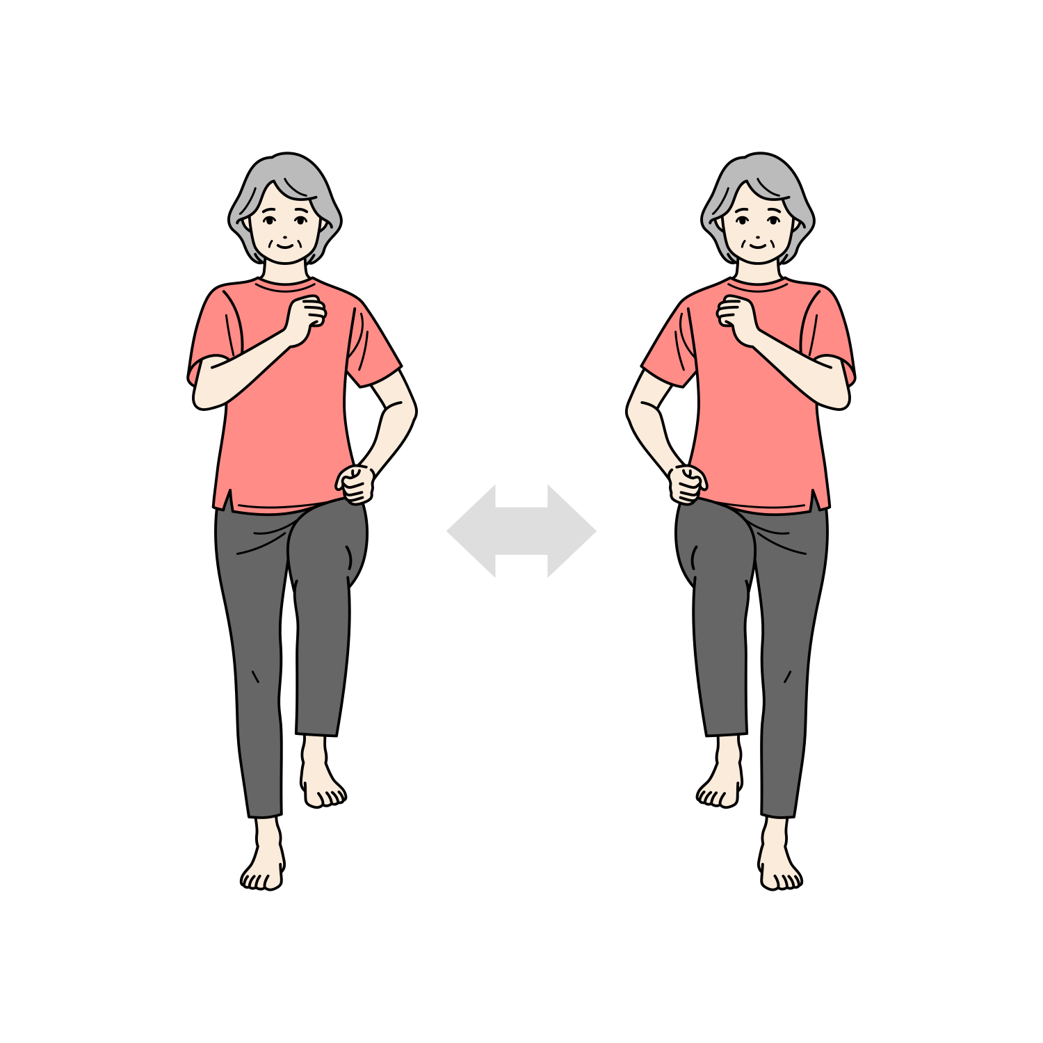 その場足踏み運動をするシニア女性のイラスト（有酸素運動）