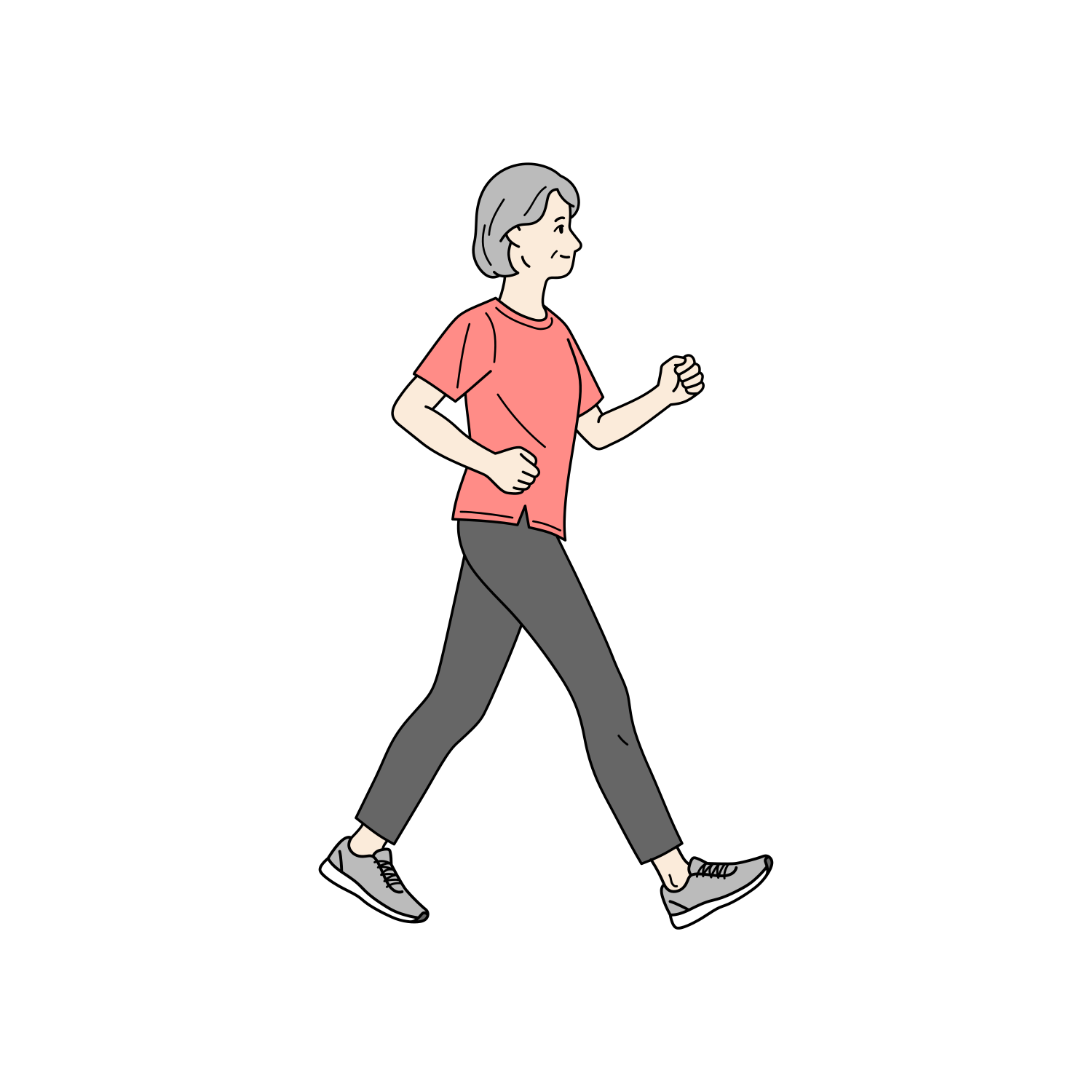 ウォーキングをするシニア女性のイラスト（有酸素運動）