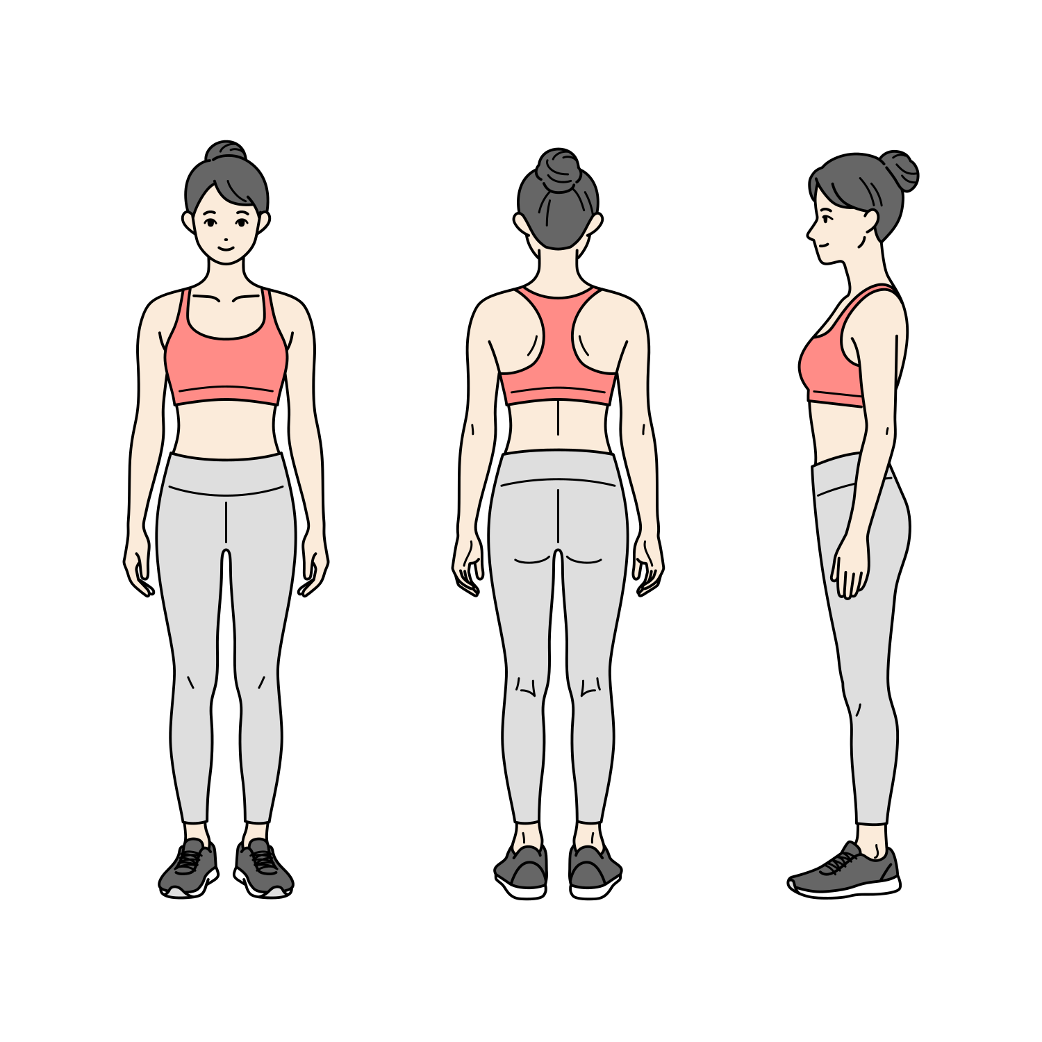 標準体型の大人の女性の全身イラスト（スポーツウェア）