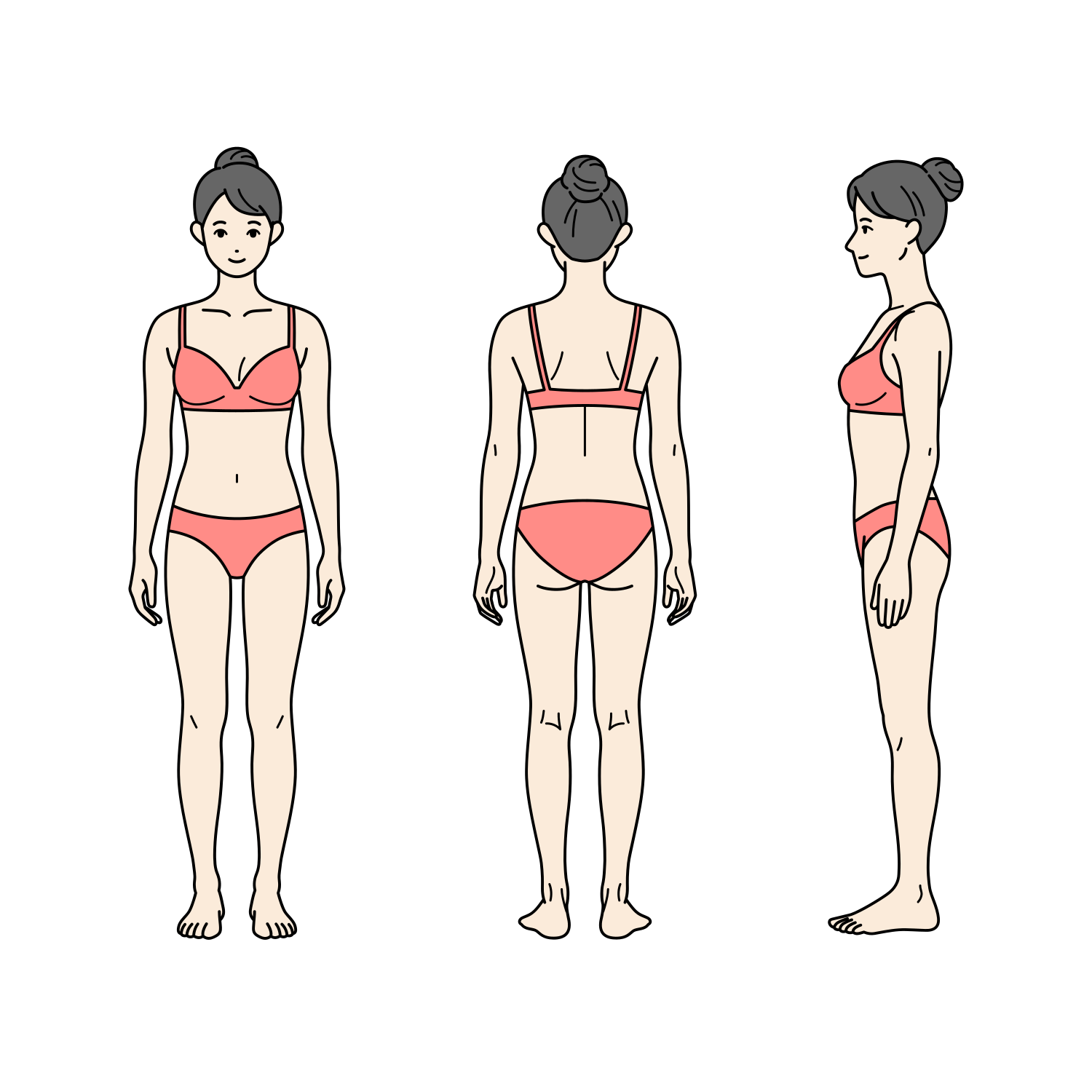 標準体型の大人の女性の全身イラスト（下着）