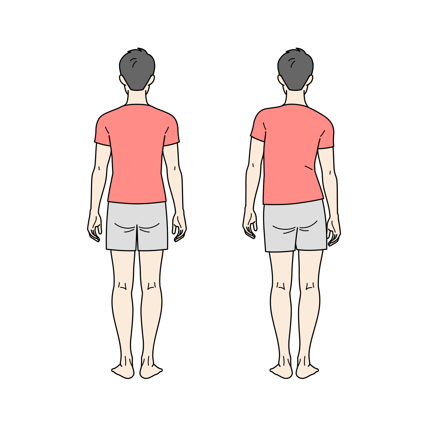 正しい立ち姿勢と歪みのある姿勢の比較イラスト（成人男性）