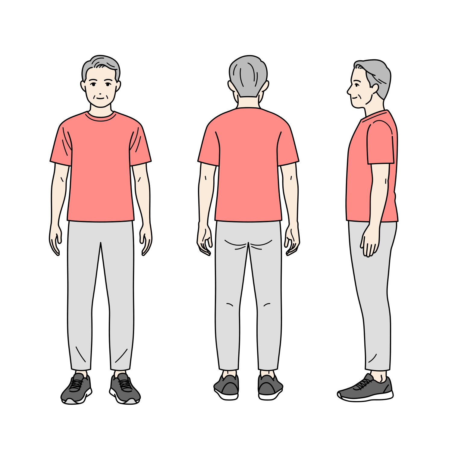 標準体型のシニア男性の全身イラスト