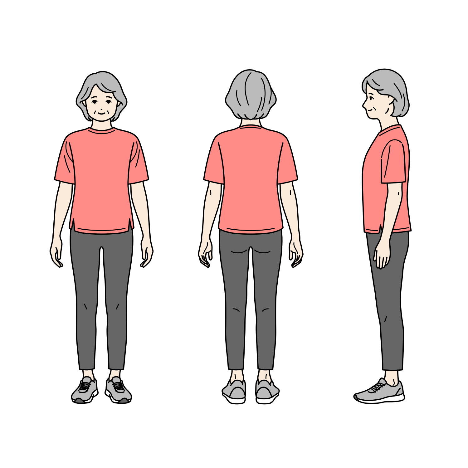 標準体型のシニア女性の全身イラスト