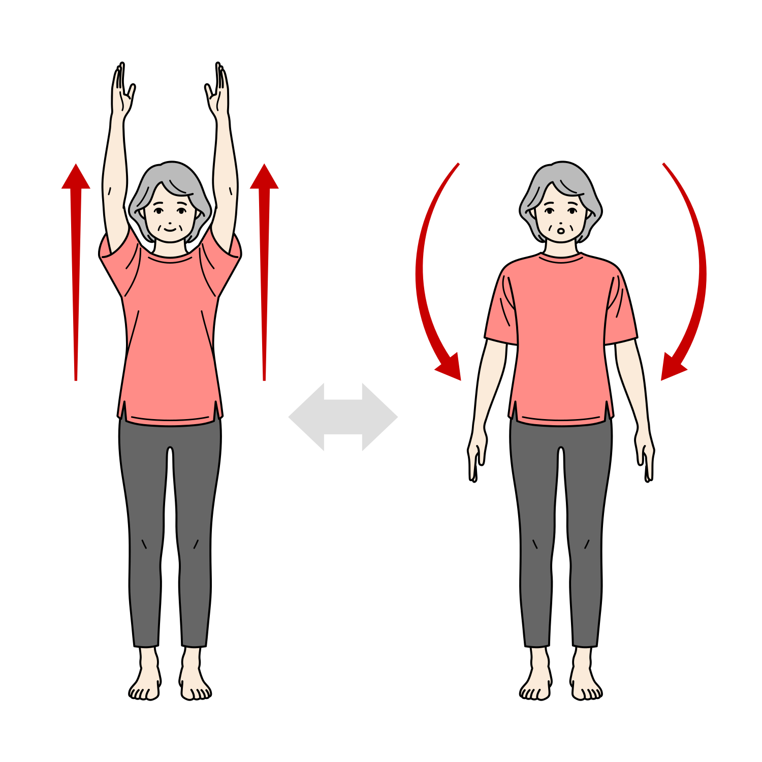 深呼吸をするシニア女性のイラスト（準備運動）
