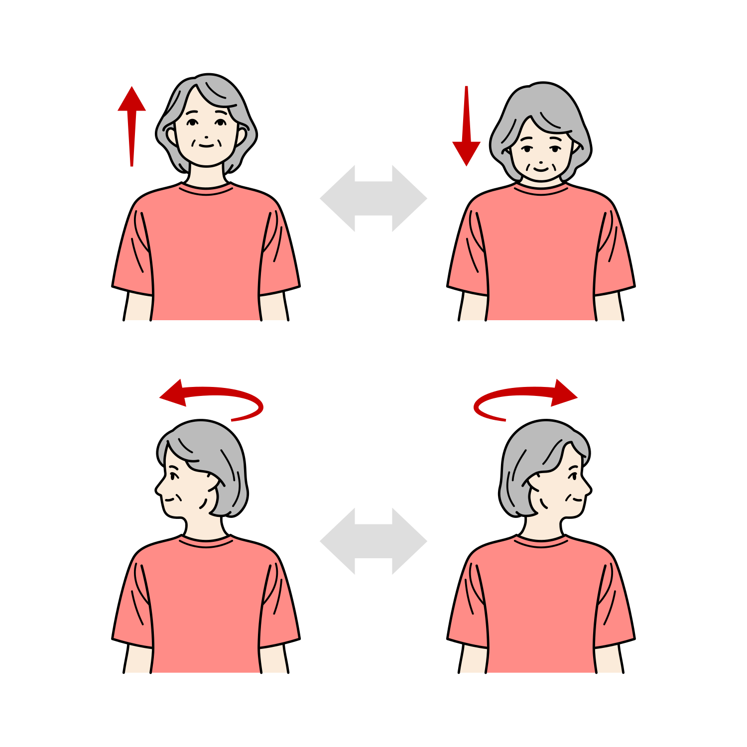 首のストレッチをするシニア女性のイラスト（準備運動）