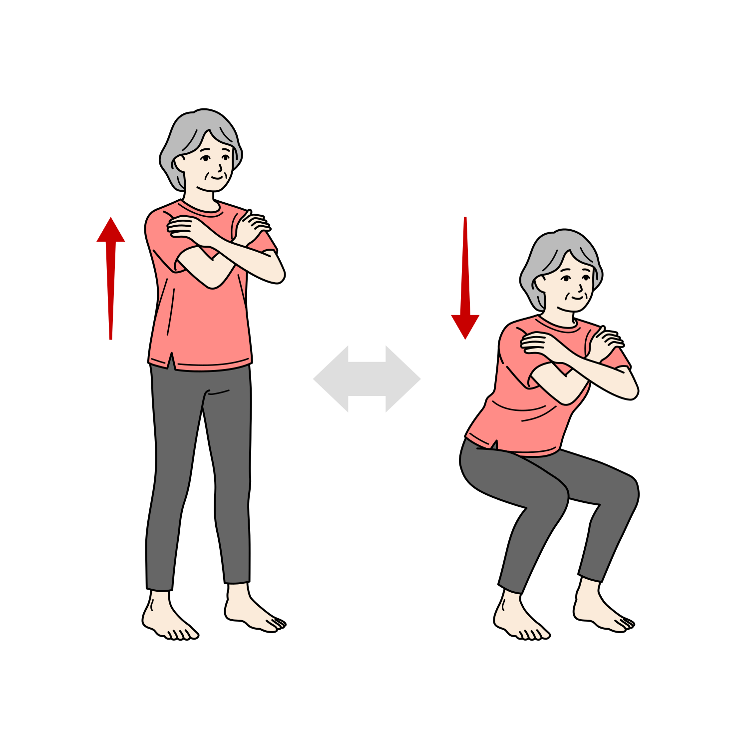 スクワットをするシニア女性のイラスト（下肢筋力強化）